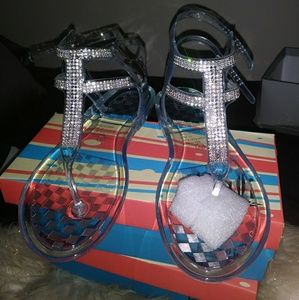 Clear Gladiator T-Strap Jelly Rhinestone Sandals